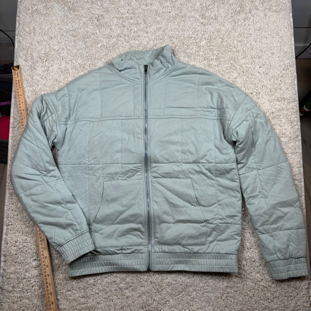 ALLFENIX‎ Quilted Bomber Jacket Light Green Mock Neck Zip Front Pockets Size M